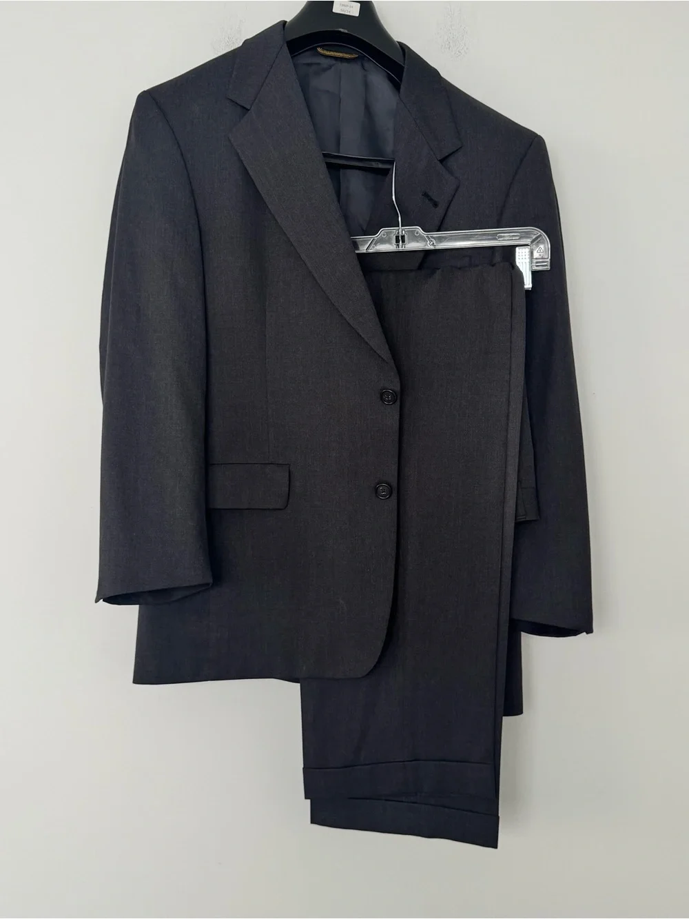 Vtg Hart Schaffner Marx 2 pc Suit 41R 34x30 Gray Gold Trumpeter Wool USA Made